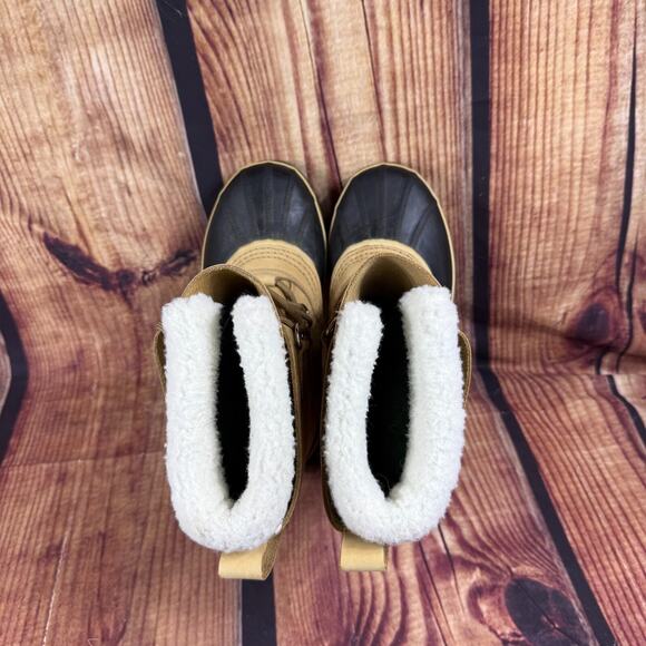 Sorel Caribou Boots Women 9 Tan Buff Waterproof Leather Wool Snow 1005-280 Nubuc - Picture 8 of 9